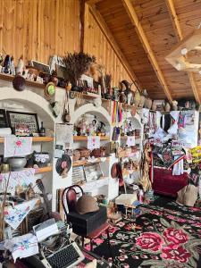 a room filled with lots of items on a wall at Pensiunea Beciul Vechi in Mileştii Mici