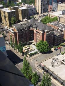 an aerial view of a building in a city at Hotel Sorrento in Seattle