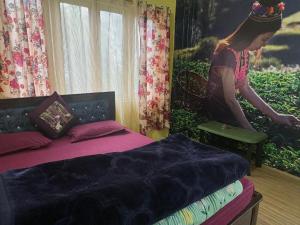 a woman standing in a bedroom with a bed at Fun Viewpoint Homestay Darjeeling in Darjeeling