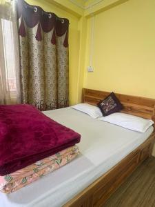 a bedroom with a bed with a red blanket on it at Fun Viewpoint Homestay Darjeeling in Darjeeling