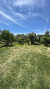a large grass field with trees and a building at Villa Gjeci Tale in Tale +6 photos
