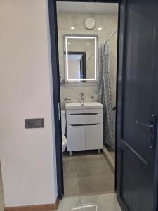 a bathroom with a sink and a mirror at Hyuratun Lori