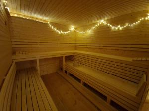 an empty sauna with lights on top of it at 43 Camping Pod "Molfsee" in Silberstedt