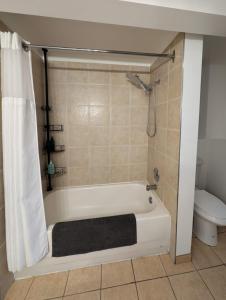 a bathroom with a bath tub and a toilet at Ashwood monthly in Courtenay +8 photos