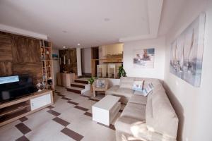 a living room with a couch and a tv at Apartments Kalaba - Dalma II in Podaca