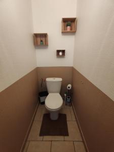 ein kleines Badezimmer mit Toilette in einem Zimmer in der Unterkunft Le Maley in Dunkerque