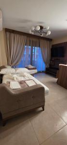 a bedroom with a large bed and a television at Peralun Lux Apartments in Nea Peramos