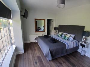 a bedroom with a bed and a mirror on the wall at The Coast House in Kilmore