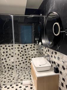 a bathroom with a sink and a shower at Dorćol Center Suites in Belgrade
