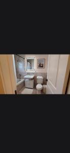 a small bathroom with a toilet and a sink at Casa de David from the 1920s Era in West Palm Beach