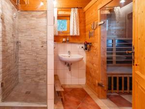 a bathroom with a shower and a sink at Lisa in Piesendorf +36 photos
