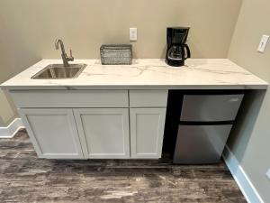 a kitchen counter with a sink and a microwave at Grand River Suite in Bellevue