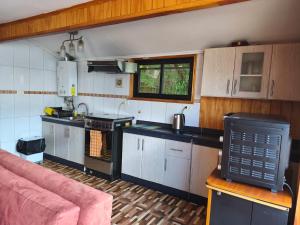 a kitchen with a stove and a couch in a room at Ventisqueros Coyhaique in Coihaique +12 photos