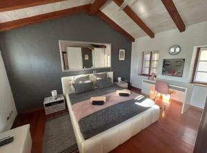a bedroom with a large bed with a large mirror at Istrian Private Garden Oasis in Žminj +23 photos