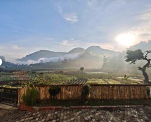 a view of a field with mountains in the background at HAPUTHALE Ceylon shadow in Haputale
