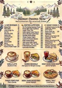 a menu for mountain grilling mexican cuisine at Sajjus Riverside Retreat in Manāli +12 photos