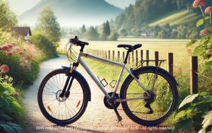 a bike parked on a path next to a fence at Hôtel des Trois Massifs, Grenoble Sud Claix in Claix