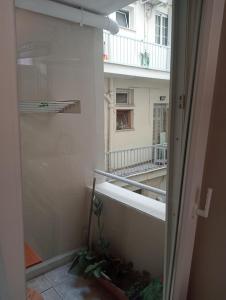 a view of a balcony from the door of a room at Studio Panagiota in Kavála