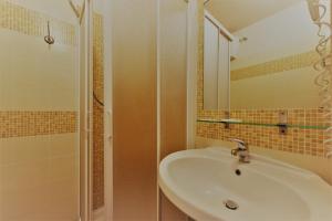 a bathroom with a sink and a shower at Hotel Palazzuolo in Florence