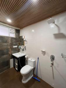 a bathroom with a toilet and a sink at Zimba Cottage Retreat 2 in Kalimpong