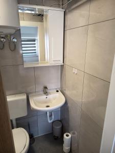 a small bathroom with a sink and a toilet at Sleepover Room K&M in Novoselec