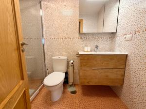 a bathroom with a toilet and a shower and a sink at Monte Subiedes, Apartamentos Valle de Camaleño in Camaleño +24 photos