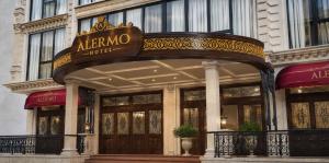a entrance to a store with a sign on it at Alermo Hotel-SPA in Baku