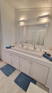 a bathroom with a sink and a large mirror at Blue Gem Villa in Lefkada +16 photos