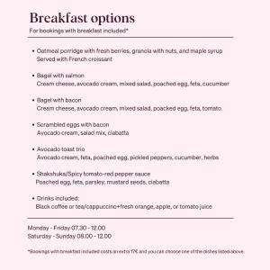 a screenshot of a page of a document detailing breakfast options at Citybox Tallinn City Center in Tallinn