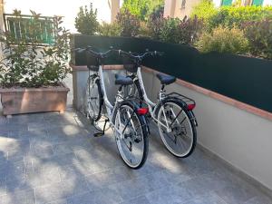 two bikes are parked next to a wall at Casa Vicky in Città di Castello