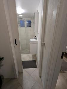 a bathroom with a shower and a sink and a mirror at 13min boxen, Legoland43min, MCH10min in Herning +15 photos