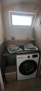 a washing machine in a small room with a window at Cabanon cosy proche centre & plages-3 lits in Taglio-Isolaccio