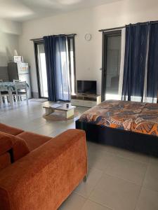 a living room with a bed and a couch at Résidence Le Carillon in Saint-André