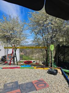 a park with a playground with trees in the background at Panoramic View Bran in Bran