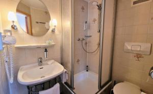 a bathroom with a shower and a sink and a toilet at Flexibel Wohnen - BnoB in Füssen
