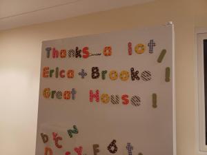 a white refrigerator with alphabet magnets on it at Large countryside home in Tow Law +84 photos