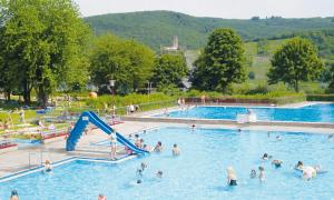 a group of people in a swimming pool at Ferien Weingut Schneider in Ellenz-Poltersdorf