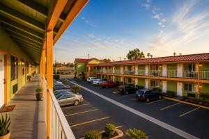 arial view of a parking lot of a motel at Big A Motel & Suites Near Disneyland Orange County in Orange