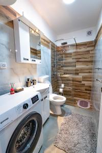 a washing machine in a bathroom with a toilet at Silver Sunset 26 in Veliko Gradište +19 photos
