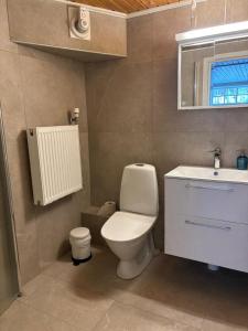 a bathroom with a white toilet and a sink at Holma Stångenäs Golf in Brastad +25 photos