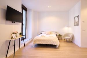 a bedroom with a bed and a flat screen tv at Las villas de Manuel in Salamanca