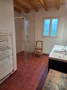a bathroom with a shower and a sink at Maison de campagne in Eymet +8 photos