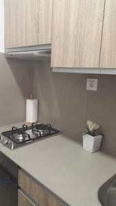 a kitchen counter with a stove and a sink at Ca la Nuri Pis 3 in Llança