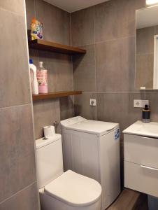 a small bathroom with a toilet and a sink at Oasis Mediterráneo in Ifach