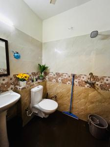 a bathroom with a toilet and a sink at Oakèra in Agra +17 photos
