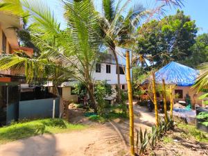 a palm tree in front of a building at Ganesh House Homestay in Kovalam