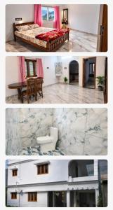 two pictures of a room with a bed and a table at Brooklyn Homestay in Vattavada