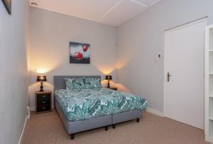 a bedroom with a bed and two lamps on tables at Zwaluwenburg 8 in 't Harde
