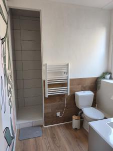 a small bathroom with a toilet and a sink at Le Nid Didier in Saint-Didier-en-Velay