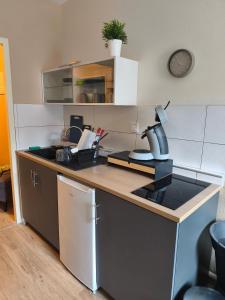 a kitchen with a counter top with a sink at Le Nid Didier in Saint-Didier-en-Velay +15 photos